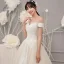 Vintage / Retro Champagne Outdoor / Garden Wedding Dresses 2019 A-Line / Princess Off-The-Shoulder Short Sleeve Backless Appliques Lace Beading Sweep Train Ruffle