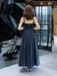 Chic / Belle Bleu Marine Robe De Soirée 2019 Princesse Bretelles Spaghetti Sans Manches Glitter Tulle Longueur Cheville Volants Dos Nu Robe De Ceremonie