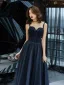 Chic / Belle Bleu Marine Robe De Soirée 2019 Princesse Bretelles Spaghetti Sans Manches Glitter Tulle Longueur Cheville Volants Dos Nu Robe De Ceremonie