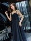 Chic / Belle Bleu Marine Robe De Soirée 2019 Princesse Bretelles Spaghetti Sans Manches Glitter Tulle Longueur Cheville Volants Dos Nu Robe De Ceremonie