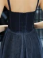 Chic / Belle Bleu Marine Robe De Soirée 2019 Princesse Bretelles Spaghetti Sans Manches Glitter Tulle Longueur Cheville Volants Dos Nu Robe De Ceremonie