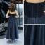 Chic / Belle Bleu Marine Robe De Soirée 2019 Princesse Bretelles Spaghetti Sans Manches Glitter Tulle Longueur Cheville Volants Dos Nu Robe De Ceremonie