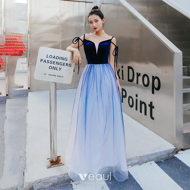 Navy Gradient Prom Dresses Affordable Navy Blue Gradient Color Suede Evening Dresses 2019 A Navy Gradient Prom Dresses Affordable Navy Blue Gradient Color Suede Evening Dresses 2019 A