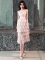 Affordable Pearl Pink Party Dresses 2019 A-Line / Princess Spaghetti Straps Sleeveless Sash Tea-length Cascading Ruffles Backless Formal Dresses