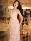 Affordable Pearl Pink Party Dresses 2019 A-Line / Princess Spaghetti Straps Sleeveless Sash Tea-length Cascading Ruffles Backless Formal Dresses