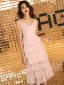 Affordable Pearl Pink Party Dresses 2019 A-Line / Princess Spaghetti Straps Sleeveless Sash Tea-length Cascading Ruffles Backless Formal Dresses