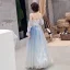 Abordable Bleu Dégradé De Couleur Robe De Soirée 2019 Princesse Bretelles Spaghetti Gonflée Manches Longues Glitter Tulle Longue Volants Dos Nu Robe De Ceremonie
