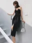 Sexy Noire Dentelle Robe De Soirée 2019 Trompette / Sirène Titulaire Sans Manches Ceinture Fendue devant Thé Longueur Dos Nu Robe De Ceremonie