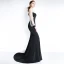 Luxe Noire Transparentes Robe De Soirée 2019 Trompette / Sirène Encolure Dégagée Manches Longues Perlage Gland Train De Balayage Robe De Ceremonie