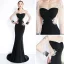 Luxe Noire Transparentes Robe De Soirée 2019 Trompette / Sirène Encolure Dégagée Manches Longues Perlage Gland Train De Balayage Robe De Ceremonie