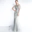 Luxury / Gorgeous Grey See-through Evening Dresses  2019 Trumpet / Mermaid Scoop Neck 1/2 Sleeves Sequins Beading Floor-Length / Long Ruffle Formal Dresses
