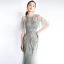 Luxury / Gorgeous Grey See-through Evening Dresses  2019 Trumpet / Mermaid Scoop Neck 1/2 Sleeves Sequins Beading Floor-Length / Long Ruffle Formal Dresses