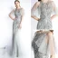Luxury / Gorgeous Grey See-through Evening Dresses  2019 Trumpet / Mermaid Scoop Neck 1/2 Sleeves Sequins Beading Floor-Length / Long Ruffle Formal Dresses