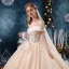 Bling Bling Champagne Wedding Dresses 2019 Ball Gown Off-The-Shoulder Short Sleeve Backless Beading Appliques Lace Glitter Tulle Cathedral Train Ruffle