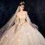 Bling Bling Champagne Brudekjoler 2019 Ballkjole Kjæreste Avtakbar Puffy 1/2 Ermer Ryggløse Appliques Blonder Glitter Tyll Chapel Train Buste