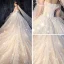 Bling Bling Champagne Brudekjoler 2019 Ballkjole Kjæreste Avtakbar Puffy 1/2 Ermer Ryggløse Appliques Blonder Glitter Tyll Chapel Train Buste