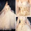 Bling Bling Champagne Brudekjoler 2019 Ballkjole Kjæreste Avtakbar Puffy 1/2 Ermer Ryggløse Appliques Blonder Glitter Tyll Chapel Train Buste