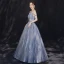 Charmant Bleu Ciel Robe De Soirée 2019 Princesse De l'épaule Transparentes Col v profond Manches Courtes Glitter Tulle Longue Volants Dos Nu Robe De Ceremonie