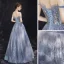 Charmant Bleu Ciel Robe De Soirée 2019 Princesse De l'épaule Transparentes Col v profond Manches Courtes Glitter Tulle Longue Volants Dos Nu Robe De Ceremonie