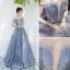 Charmant Bleu Ciel Robe De Soirée 2019 Princesse De l'épaule Transparentes Col v profond Manches Courtes Glitter Tulle Longue Volants Dos Nu Robe De Ceremonie