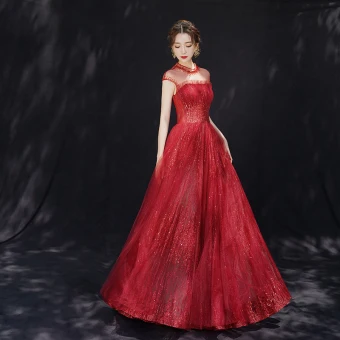 Luxe Bordeaux Transparentes Robe De Soirée 2019 Princesse Col Haut Sans Manches Paillettes Perlage Glitter Tulle Longue Volants Dos Nu Robe De Ceremonie