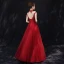 Chinese style Burgundy See-through Evening Dresses  2019 A-Line / Princess High Neck Sleeveless Appliques Lace Beading Floor-Length / Long Ruffle Backless Formal Dresses
