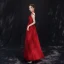 Chinese style Burgundy See-through Evening Dresses  2019 A-Line / Princess High Neck Sleeveless Appliques Lace Beading Floor-Length / Long Ruffle Backless Formal Dresses