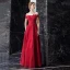 Best Burgundy Lace Evening Dresses  2019 A-Line / Princess Off-The-Shoulder Short Sleeve Appliques Lace Rhinestone Floor-Length / Long Ruffle Backless Formal Dresses