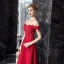 Best Burgundy Lace Evening Dresses  2019 A-Line / Princess Off-The-Shoulder Short Sleeve Appliques Lace Rhinestone Floor-Length / Long Ruffle Backless Formal Dresses