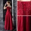Best Burgundy Lace Evening Dresses  2019 A-Line / Princess Off-The-Shoulder Short Sleeve Appliques Lace Rhinestone Floor-Length / Long Ruffle Backless Formal Dresses