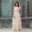 Chic / Belle Champagne Robe De Soirée 2019 Princesse Sans Manches Faux Diamant Ceinture Longue Volants en Cascade Dos Nu Robe De Ceremonie