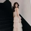 Chic / Belle Champagne Robe De Soirée 2019 Princesse Sans Manches Faux Diamant Ceinture Longue Volants en Cascade Dos Nu Robe De Ceremonie