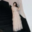 Chic / Belle Champagne Robe De Soirée 2019 Princesse Sans Manches Faux Diamant Ceinture Longue Volants en Cascade Dos Nu Robe De Ceremonie