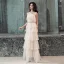 Chic / Belle Champagne Robe De Soirée 2019 Princesse Sans Manches Faux Diamant Ceinture Longue Volants en Cascade Dos Nu Robe De Ceremonie