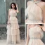 Chic / Belle Champagne Robe De Soirée 2019 Princesse Sans Manches Faux Diamant Ceinture Longue Volants en Cascade Dos Nu Robe De Ceremonie