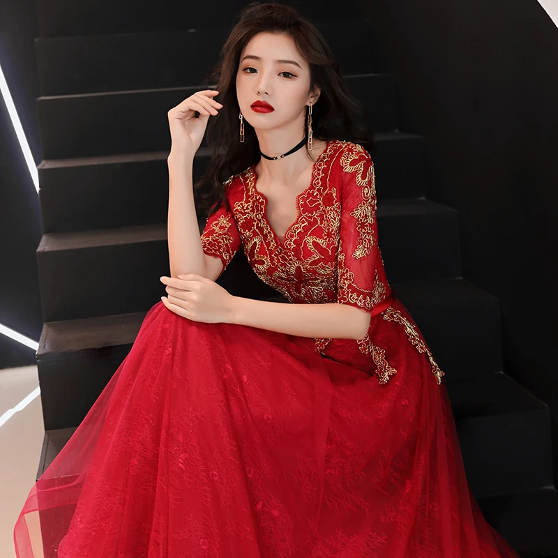 slim fit dress slacks Red Chinese Wedding Dress, Red Qipao Prom Dress, Wedding Qipao Dress S / Red