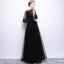 Affordable Black See-through Evening Dresses  2019 A-Line / Princess Scoop Neck Short Sleeve Appliques Lace Rhinestone Floor-Length / Long Ruffle Formal Dresses