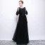 Affordable Black See-through Evening Dresses  2019 A-Line / Princess Scoop Neck Short Sleeve Appliques Lace Rhinestone Floor-Length / Long Ruffle Formal Dresses