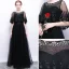 Affordable Black See-through Evening Dresses  2019 A-Line / Princess Scoop Neck Short Sleeve Appliques Lace Rhinestone Floor-Length / Long Ruffle Formal Dresses