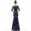 Abordable Bleu Marine Paillettes Robe De Soirée 2019 Trompette / Sirène 3/4 Manches Encolure Carrée Métal Ceinture Longue Robe De Ceremonie