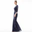 Abordable Bleu Marine Paillettes Robe De Soirée 2019 Trompette / Sirène 3/4 Manches Encolure Carrée Métal Ceinture Longue Robe De Ceremonie