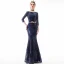 Abordable Bleu Marine Paillettes Robe De Soirée 2019 Trompette / Sirène 3/4 Manches Encolure Carrée Métal Ceinture Longue Robe De Ceremonie