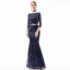Abordable Bleu Marine Paillettes Robe De Soirée 2019 Trompette / Sirène 3/4 Manches Encolure Carrée Métal Ceinture Longue Robe De Ceremonie