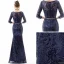 Abordable Bleu Marine Paillettes Robe De Soirée 2019 Trompette / Sirène 3/4 Manches Encolure Carrée Métal Ceinture Longue Robe De Ceremonie