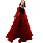 Affordable Burgundy Suede Evening Dresses  2019 A-Line / Princess Spaghetti Straps Puffy Long Sleeve Floor-Length / Long Cascading Ruffles Backless Formal Dresses