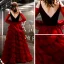 Affordable Burgundy Suede Evening Dresses  2019 A-Line / Princess Spaghetti Straps Puffy Long Sleeve Floor-Length / Long Cascading Ruffles Backless Formal Dresses