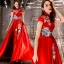 Chinese style Affordable Red Satin Evening Dresses  2019 A-Line / Princess High Neck Sleeveless Embroidered Flower Bow Sash Floor-Length / Long Ruffle Backless Formal Dresses