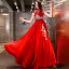 Chinese style Affordable Red Satin Evening Dresses  2019 A-Line / Princess High Neck Sleeveless Embroidered Flower Bow Sash Floor-Length / Long Ruffle Backless Formal Dresses