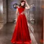 Style Chinois Abordable Rouge Satin Robe De Soirée 2019 Princesse Col Haut Sans Manches Brodé Fleur Perlage Longue Volants Dos Nu Robe De Ceremonie