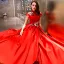 Style Chinois Abordable Rouge Satin Robe De Soirée 2019 Princesse Col Haut Sans Manches Brodé Fleur Perlage Longue Volants Dos Nu Robe De Ceremonie